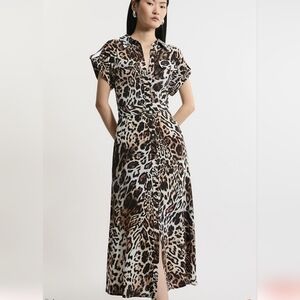 Karen Millen Printed Leopard Woven Midi Dress 8 US